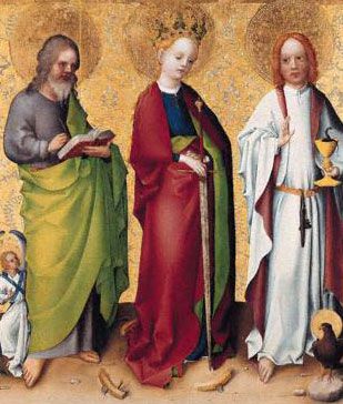 FIG. 87.—LOCHNER. STS. JOHN, CATHERINE, AND MATTHEW. NAT. GAL. LONDON.